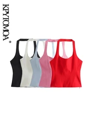 KPYTOMOA Women Backless Halter Fitted Tank Tops Female Camis O Neck Side Zipper Sexy Fashion