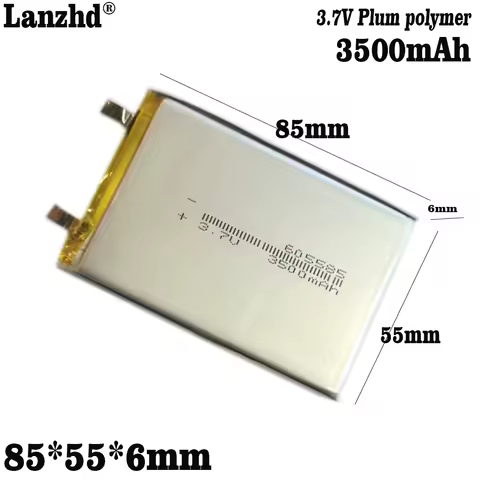 85*55*6mm 3.7V polymer lithium battery 605585 3500mAh flat panel mobile power battery For LED light GPS positioning battery