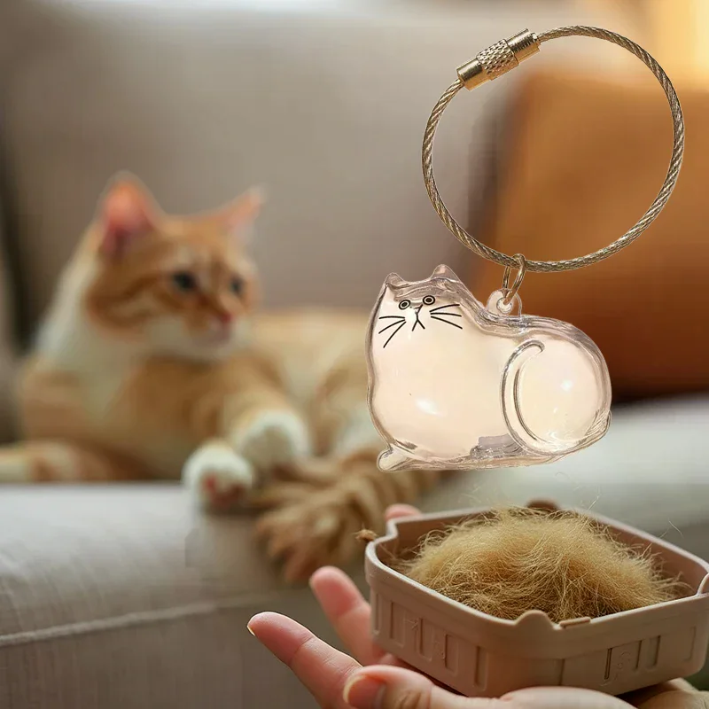 1/6pcs Transparent Cat Hair Storage Box Memorial Keychain Pet Fur Storage Container Hanging Pendant for Cat Lovers