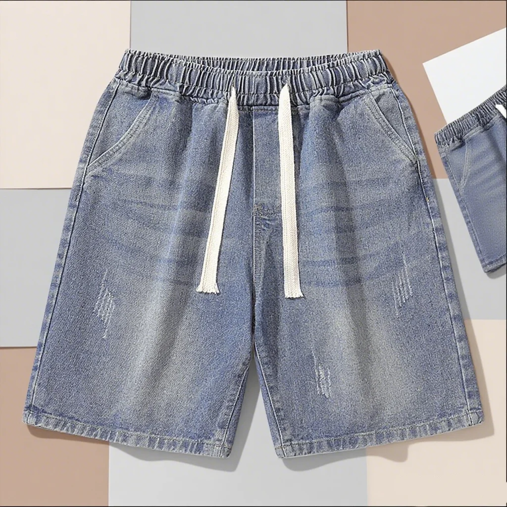 

Лето 2022, новые корейские мужские джинсовые шорты в стиле ретро, свободные мужские шорты длиной до колена с широкими штанинами, модные стираные и складчатые кошачьи усы