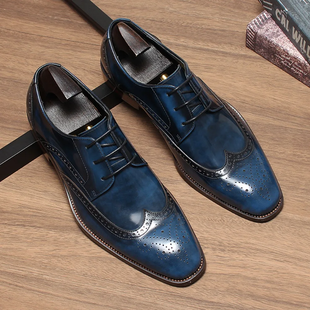 Luxury Men Oxford Shoes Retro Floral Pattern Men Dress Shoes Fashion Lace-Up Flats High Quality Business Men Party Wedding Shoes