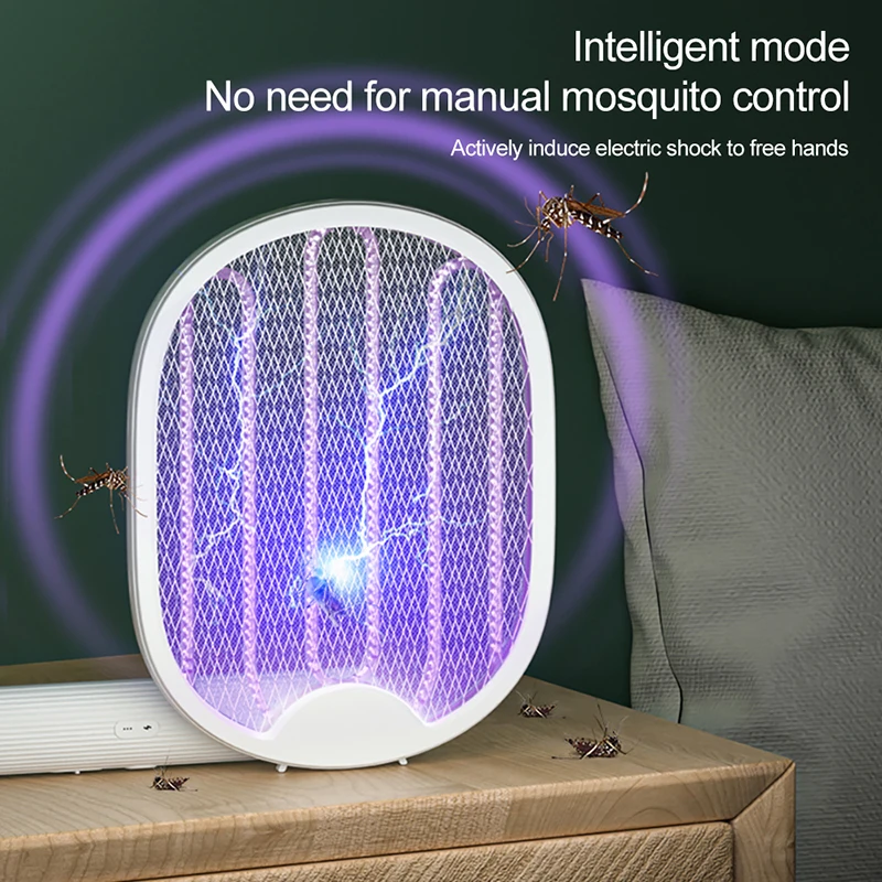 4 in 1 Foldable Electric Mosquito Killer Fly Swatter Trap USB Rechargable Mosquito Racket Killer with UV Light Bug Zapper 3000V