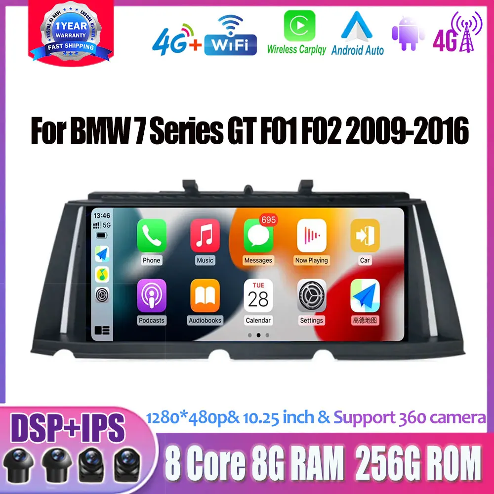 

10.25 Inch For BMW 7 Series GT F01 F02 2009-2016 Multimedia Radio Player Android 14 Wireless Carplay 4G WIFI GPS Navigation ID8