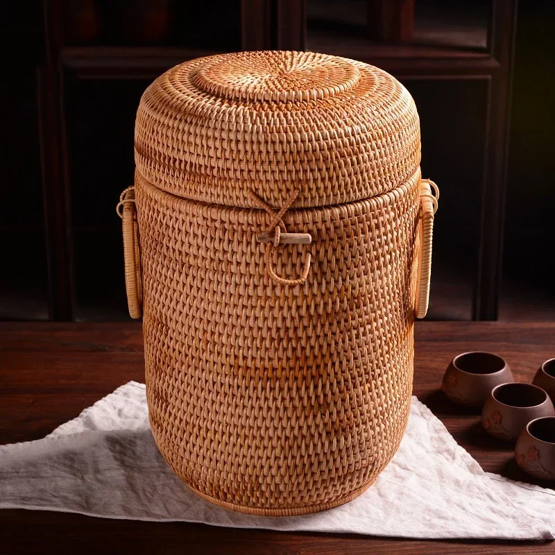 Multifunction Hand Woven Rattan Storage Basket Rattan Organizadores for Sundries Jewelry Tea Ornaments Food Storage Container