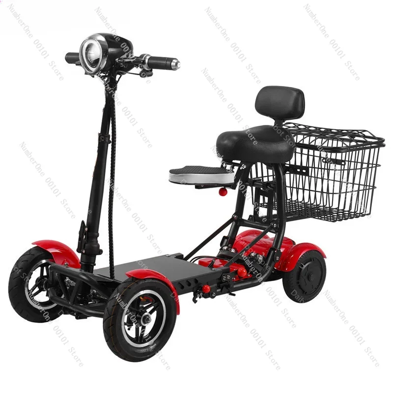 Foldable Four Wheel Electric Scooter for Old People Seniors Travel Folding Mobility Scooter 4 Wheels 250W Dual Motor Protable