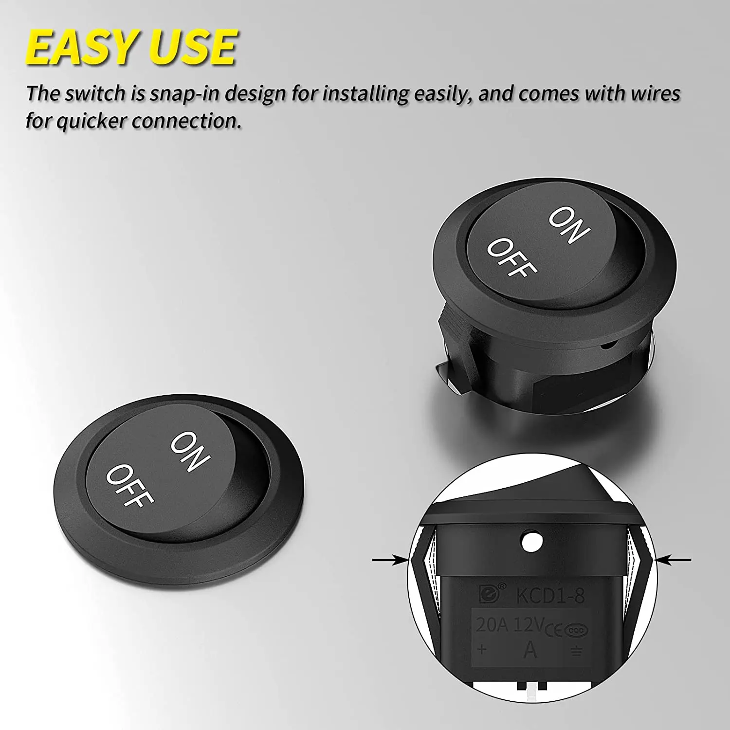 5PCS Runde KCD1 Rocker Schalter 12V ON Off MINI Kippschalter 2 Pin SPST 6A/250V 10A/125V 20MM mit Draht für Auto Auto Marine Boot