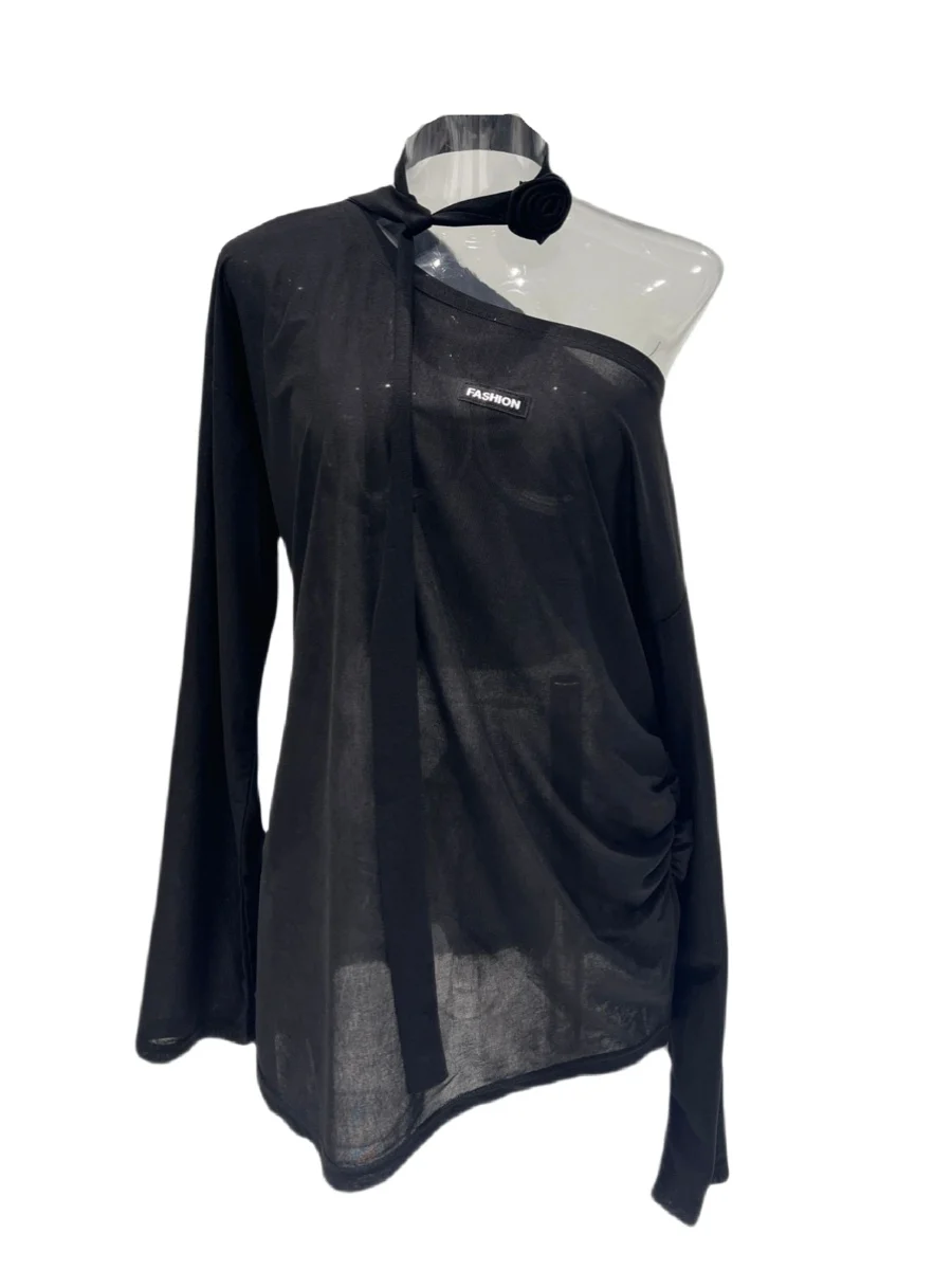 

Faionable Bla Long Sve Women's Summer T-irt BW Hepburn Sle Sun Protection Clothing Lightweight Cotton Polyester Blend