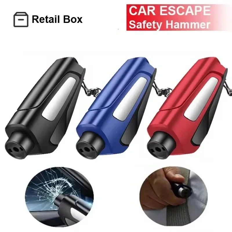 Retail Box 3 in 1 Auto Safety Hammer Emergency Car Window Breaker Seat Belt Cutter High Hardness Tungsten Steel Key Chain Ring