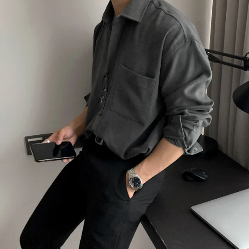 Luxury Long Sleeve Men's Shirt 2024 New Spring Autumn Korean Vintage Shirts Breast Pocket Casual Non iron Premium Men Clothing
