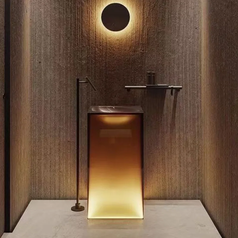 

Modern design marble base bathroom wash basin transparent artificial resin stone freestanding countertop