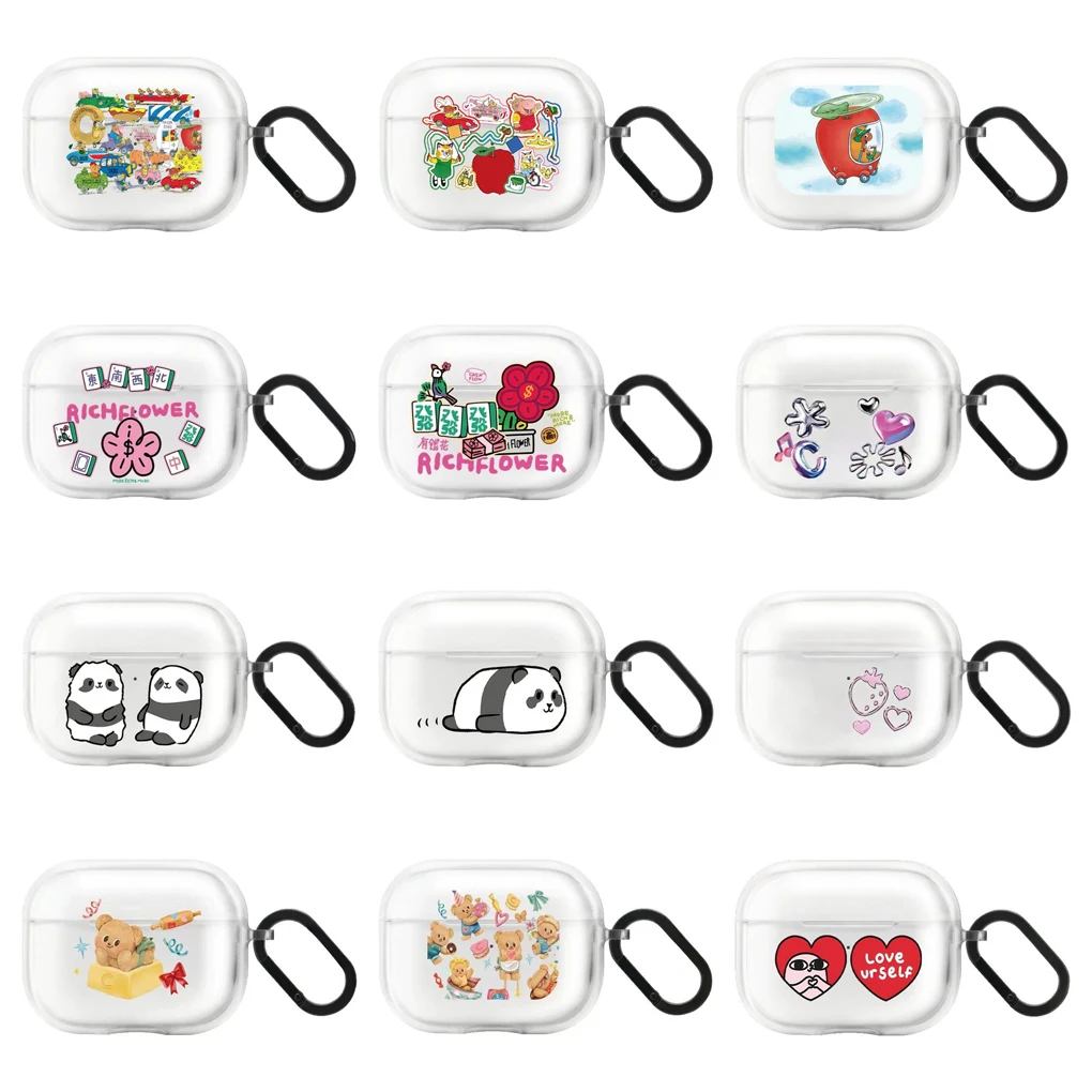 

Cartoon Bear Transparent TPU Case for AirPods 1 2 3 4 Pro Pro2 Earbuds Case Cover with Hook