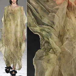 Moss green tie dye high density yarn press irregular fold vintage yarn cardigan culottes garment designer fabric