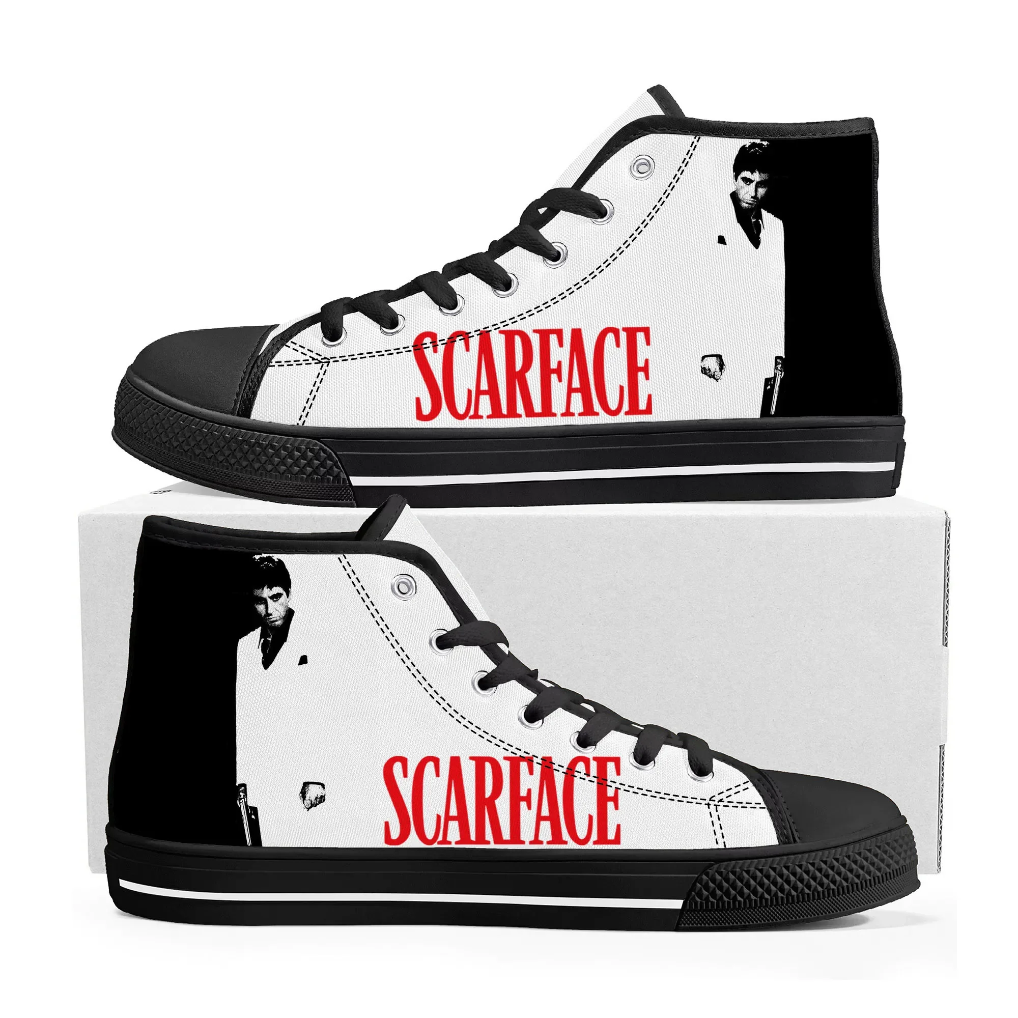 Scarface-Tênis de lona alta para homens e mulheres, sapatos casuais feitos sob medida, tênis para adolescentes, alta qualidade, casal