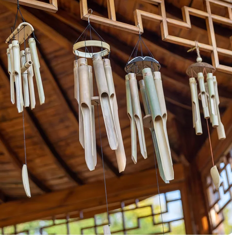 Bamboo Wind Chimes Pendant, Chinese Japanese Garden Bell, High-end Camping Balcony Decoration