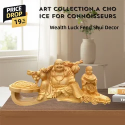 Wooden carving Ruyi Child Maitreya statue Solid wood carving Home Room Office Wealth Luck Feng Shui Decor solid woodenfigurines