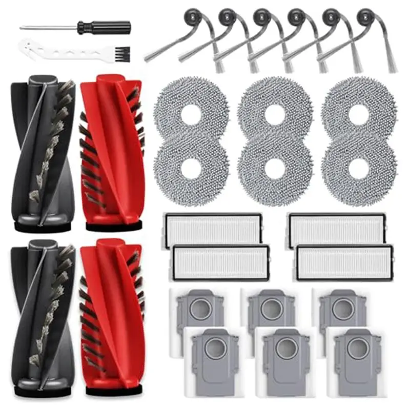 Y42A-For Roborock Qrevo Edge/Edge S5A Robot Vacuum Accessories Set Roller Brush Side Brush Filters Long And Round Mop Pads