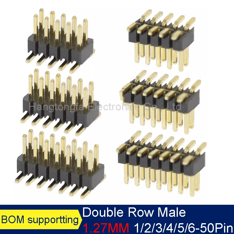 10 Stuks Smd Smt 2*2/3/4/5/6/7/8/9/10/12/15/20/25/30/40/50 Pin Dubbele Rij Mannelijke Felmale pin Header 1.27Mm Pitch Strip Connector