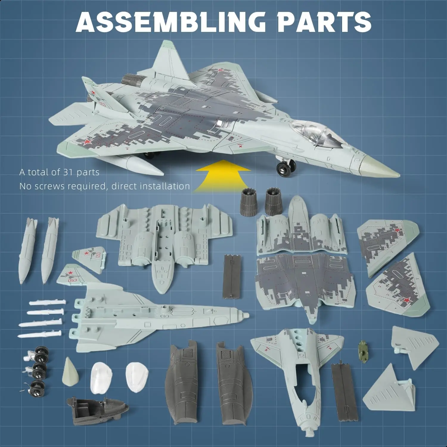 

1:72 Scale SU-57 Fighter Jet Quick Build Model Kit Plastic Millitary Jet Toy Gift for Adults and Kids