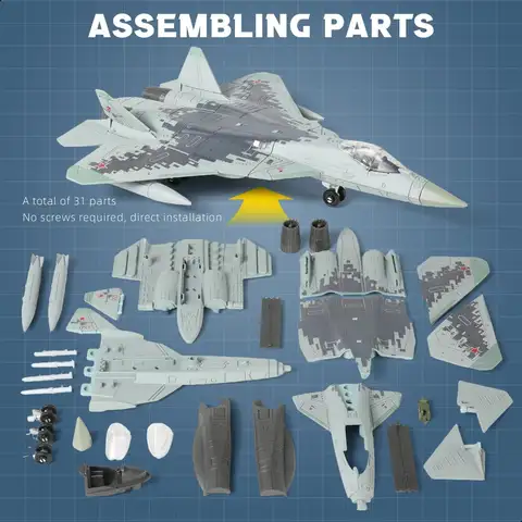 1:72 Scale SU-57 Fighter Jet Quick Build Model Kit Plastic Millitary Jet Toy Gift for Adults and Kids