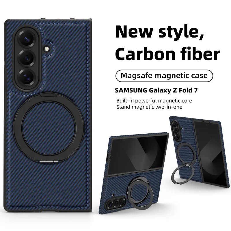 

Кожаный чехол из кевларового углеродного волокна с магнитным держателем для телефона Samsung Galaxy Z Fold 7, 6, 5, 4, 3, вращающаяся на 360 градусов защитная крышка с подставкой
