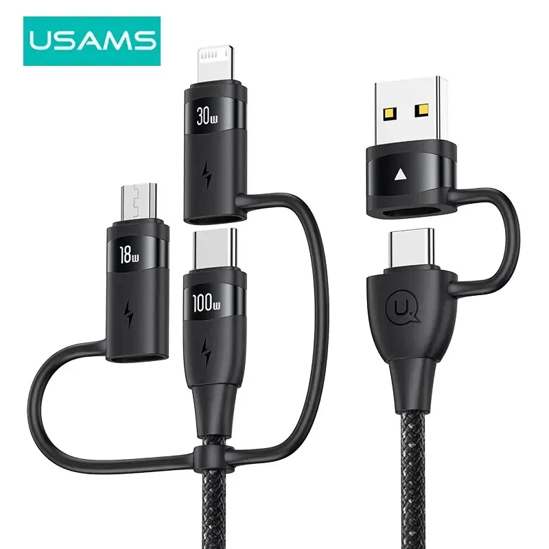 Кабель USB-C USAMS 3 в 2 для iPhone 14 13 12 11 Pro Max 100 Вт Type C PD Быстрая зарядка, совместимый с MacBook Pro iPad Samsung