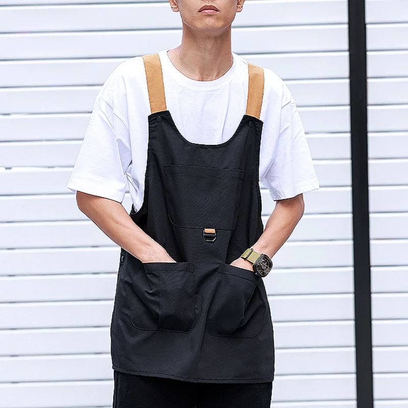 Fashionable No Tie Vest Apron With Snap Button Design at the Waist Anti Fouling Workwear Soft Canvas Waterproof Apron