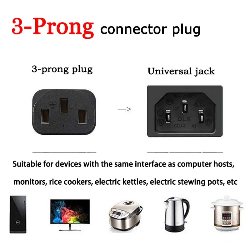 US Plug AC 300V Power Cable Computer PC Laptop Cooker Printer Connector Charging Line 3 Prong Copper Conductor Electrical Wire