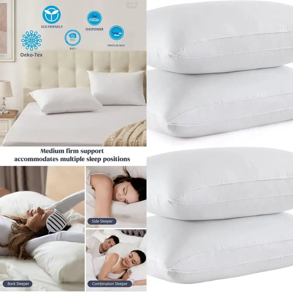 

Подушки из 100% хлопка с гусиным пухом размера «Queen» — мягкий и комфортный комплект для сна, 2 штуки