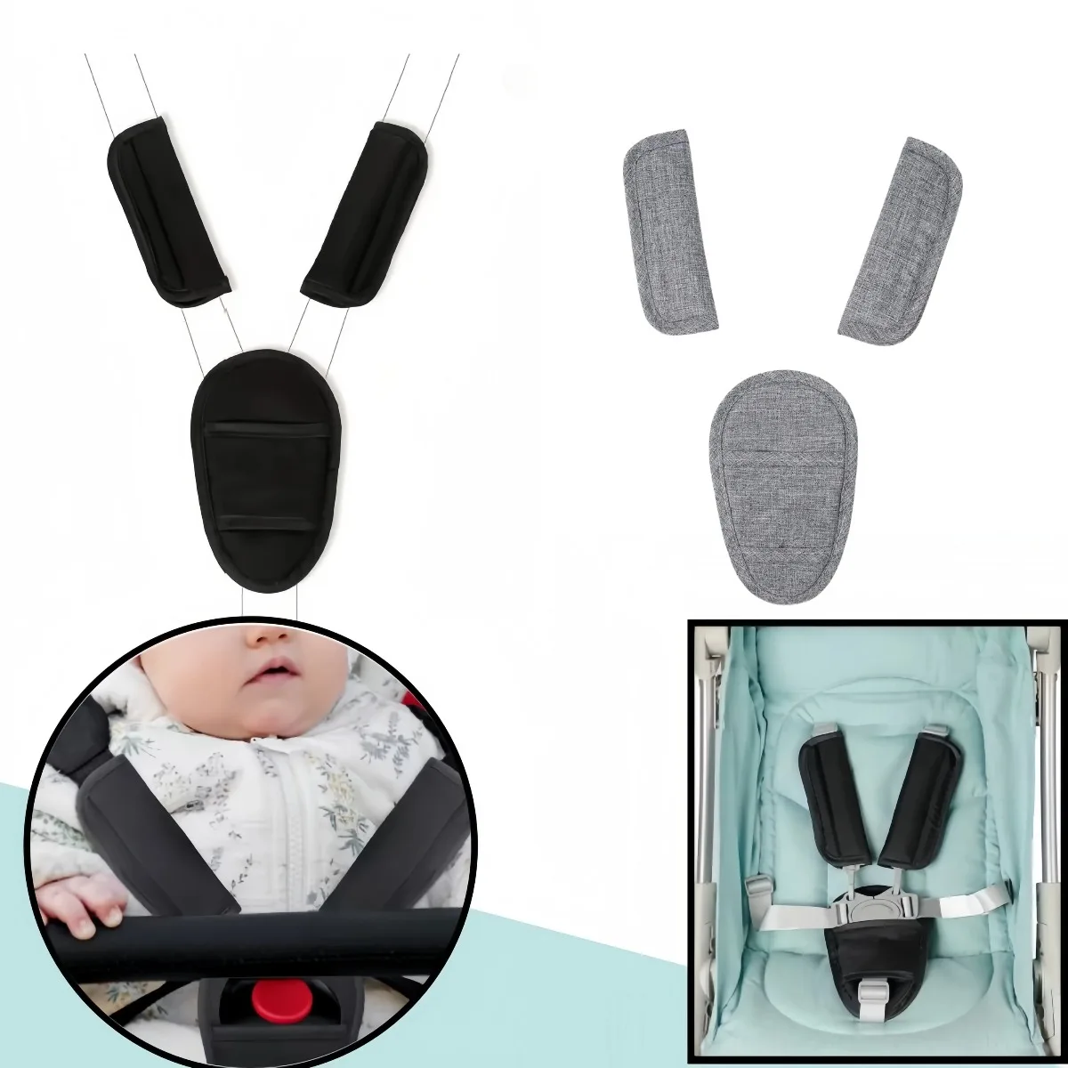Baby Car Seat Belt Pads Universal Stroller Shoulder Strap Covers Prevent strangulation Soft Pram Safety Harness Cushions Guards view 2