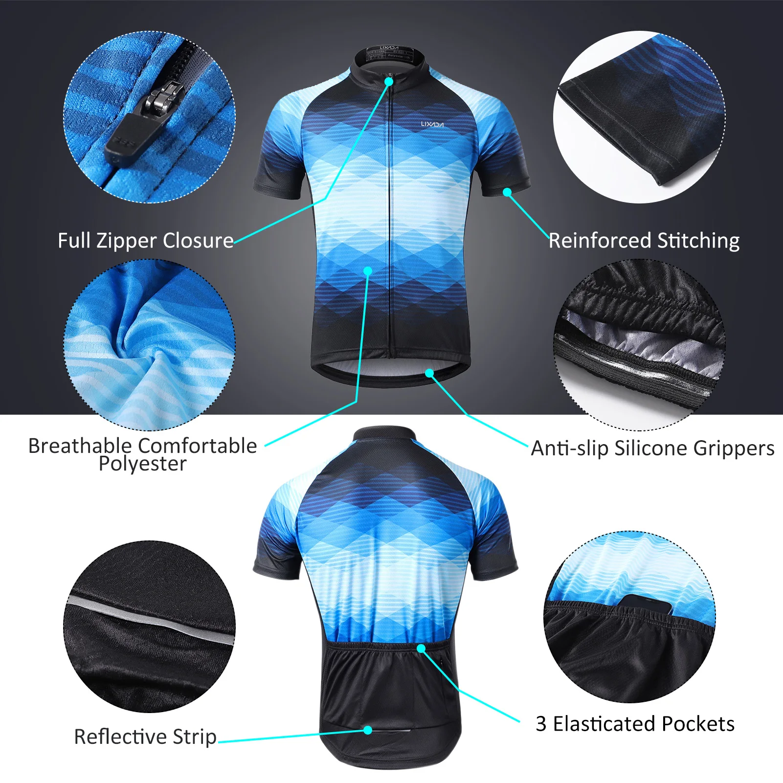 Lixada Men Cycle Jersey Breathable Short Sleeve Bike Shirt and Padded Shorts MTB Bicycle Clothing Suit