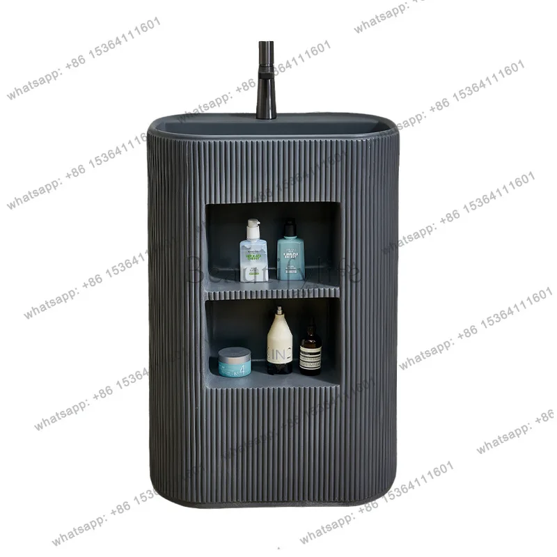 Modern storage wash basin Artificial stone integrated column basin Bathroom cabinet