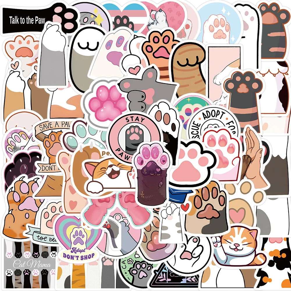 

10/30/61pcs Cute Cat Paw Aesthetic Stickers Cartoon Animals Decals Laptop Notebook Phone Suitcase Decoration Sticker Kids Toy