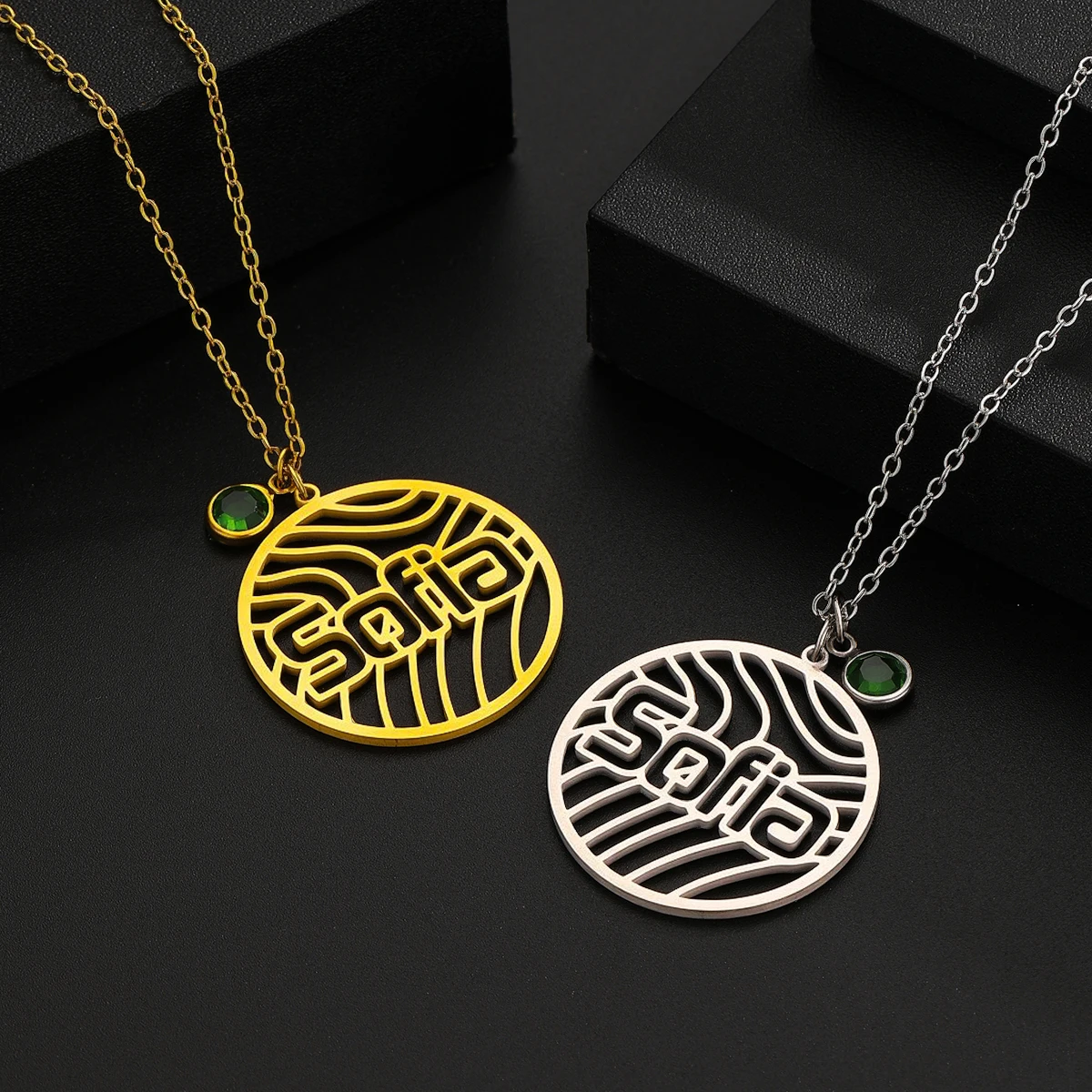 

Todorova Customized Name Stainless Steel Circular Hollow Corrugated Necklace Women's Men's Fashion Trendy Pendant Necklace