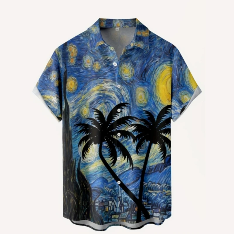 Camisa havaiana masculina verão casual lapela botão camisas 3d palmeira gráfico manga curta impressão topos solto roupas masculinas de grandes dimensões