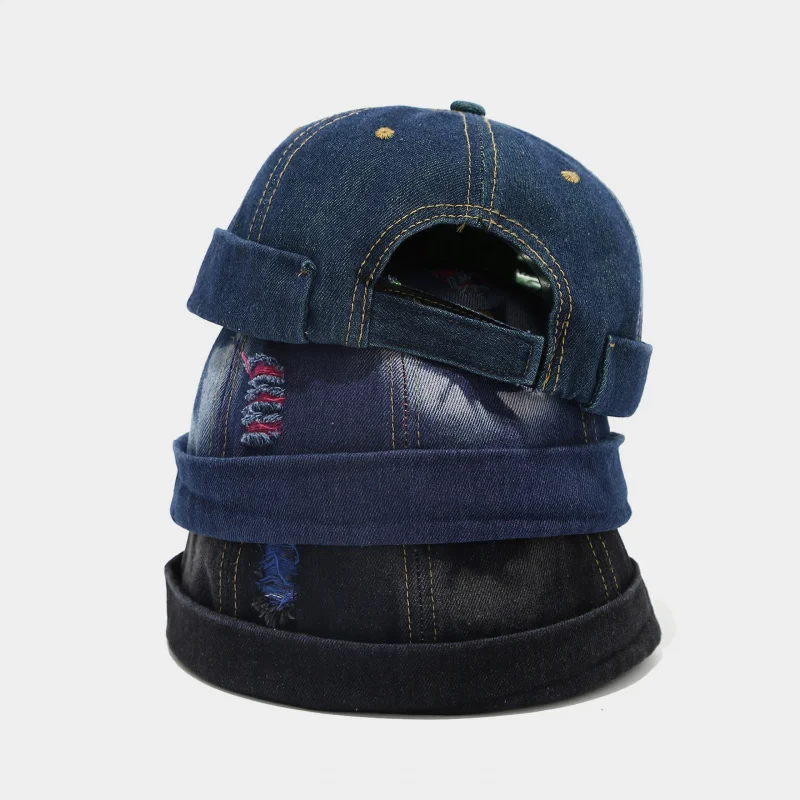 Vintage Washed Distressed Denim Docker Cap Star Print Unisex Street Hip Hop Landlord Hat