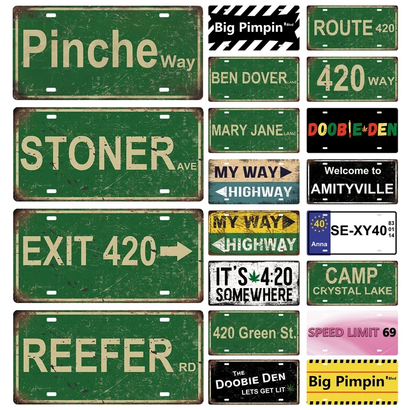 420 Series Retro Metal Tin Sign Stoner Avenue Mary Jane Lane  Street Sign Weed Stoner Vintage Rustic Stoner Grunge Room Decor