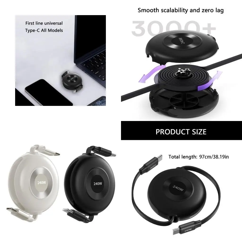 

31BA Tablets Game Controller USB C to USB C 240W Retractable Cable for Quick Charging