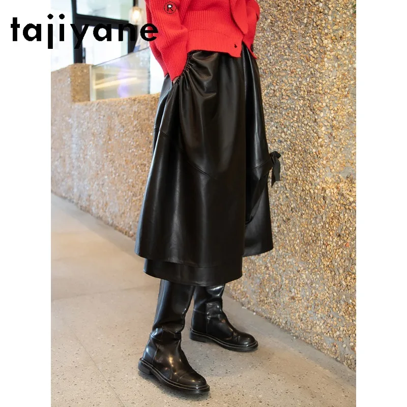 TAJIYANE Genuine Leather Skirt Woman High Waist Women's Skirts Sheepskin Irregular A-Line Midi Skirt Slim Skirts 2026 Woman 치마