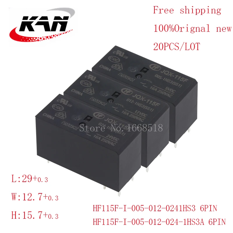 

20pcs relay HF115F-I-005-1HS3 HF115F-I-012-1HS3 HF115F-I-024-1HS3 1HS3A 5VDC 12VDC 24VDC 16A 250VAC 6PIN Original New