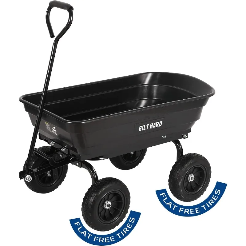 

BILT Hard 4 Cu.Ft. 10" No-Flat Tires Poly Yard Dump Cart with 180° Rotating Handle, 600 lbs Capacity Heavy Duty Garden Carts