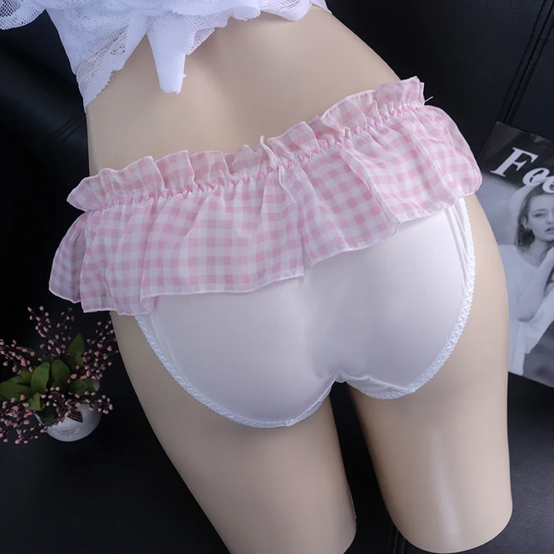 Japanese Plaid Sissy Pouch Panties Sexy Men Lingerie Chiffon Crossdressing Underwear Gay Mini Skirt Erotic Lingerie Nightwear