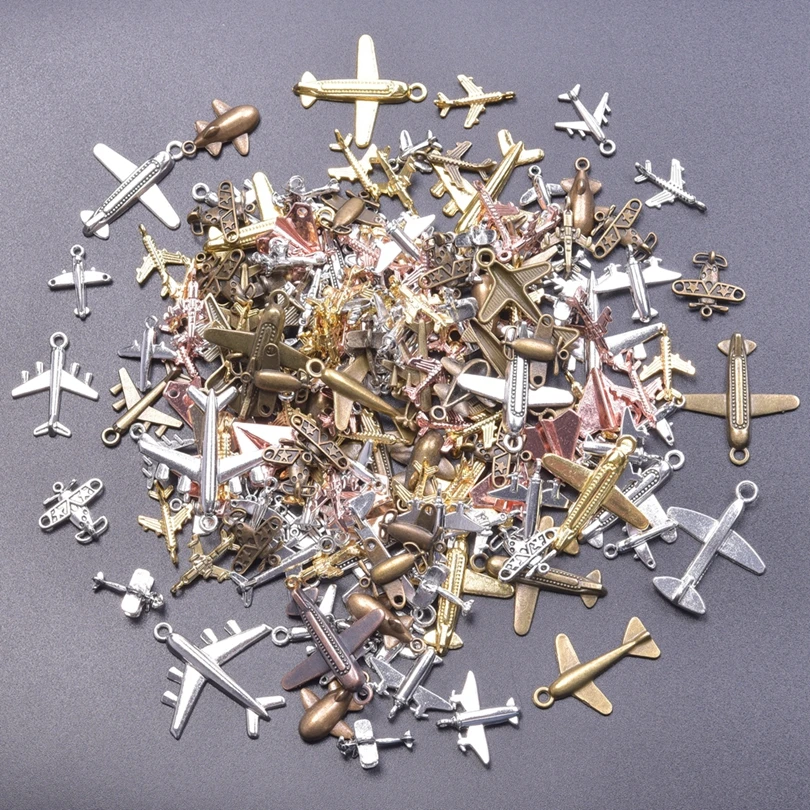 10pcs Mixed Airplane Charm Bulk Silver/Gold Color Aircraftplane Fighter Pendant Vintage For DIY Handmade Jewelry Making Findings