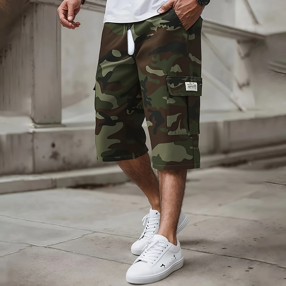 

Liaeglam Extended Zipper Camouflage Men Casual Shorts Summer Open Crotch Plus Size Pockets Bottoms