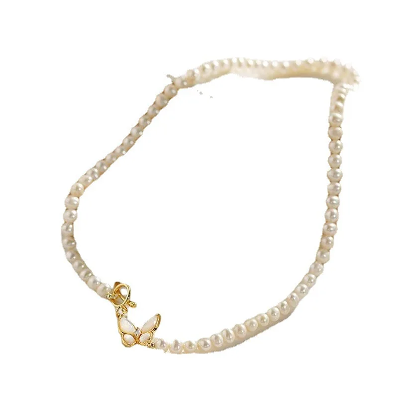 18 بوصة/45 سنتيمتر نوعية ممتازة حقيقية لطيفة 6-7 مللي متر جنوب البحر الأبيض اللؤلؤ قلادة لذيذ فراشة المشبك مناسبة لأي مناسبة #5