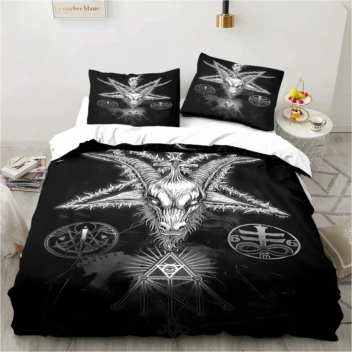

Satanic Satan Devil Bedding Set Boys Girls Twin Queen Size Duvet Cover Pillowcase Bed Kids Adult Fashion Home Textile