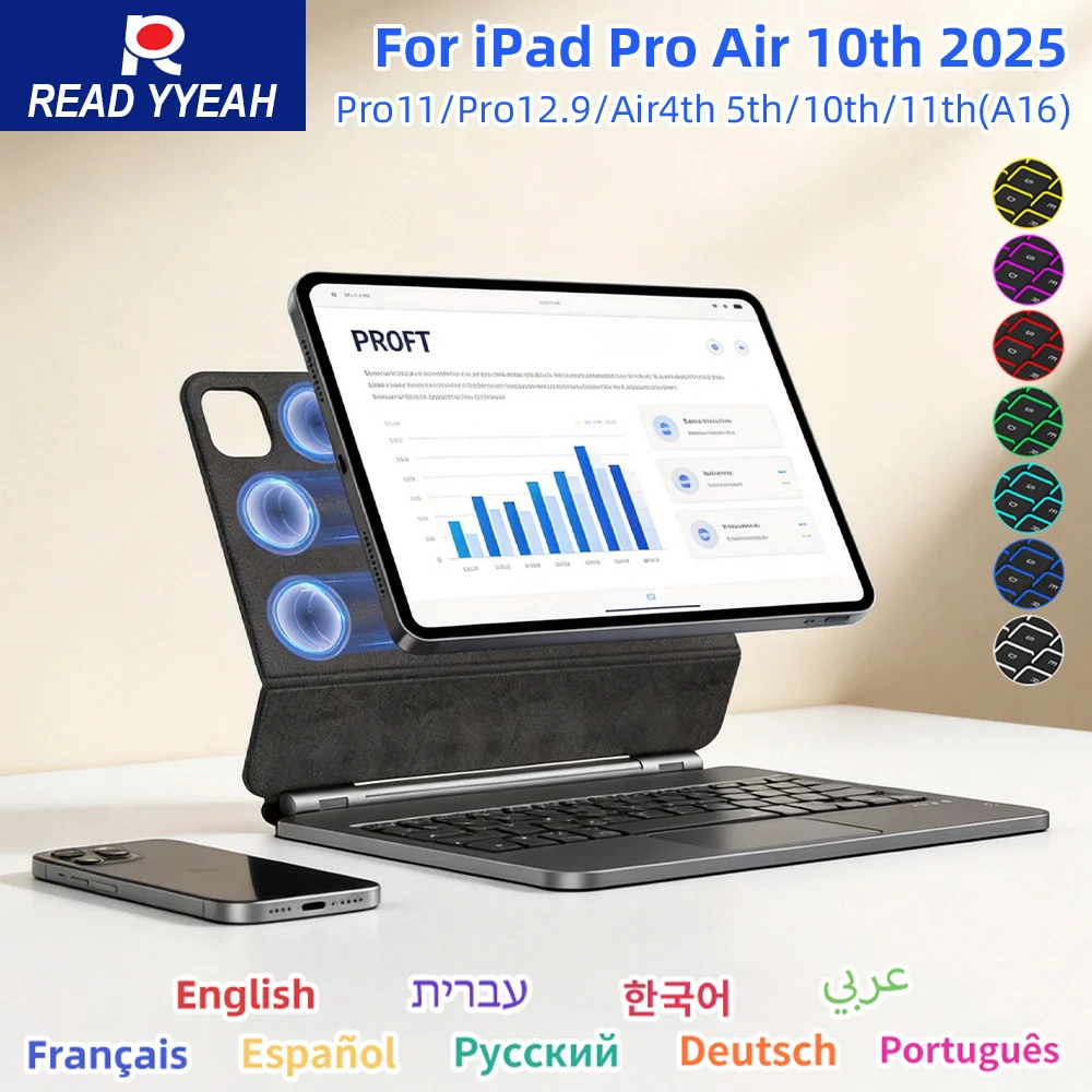 

2026 Magic Keyboard with Touch Panel for iPad 11th 10th Magnetic Case for iPad a16 A3354 A3355 A3356 A2696 Smart Book Cover