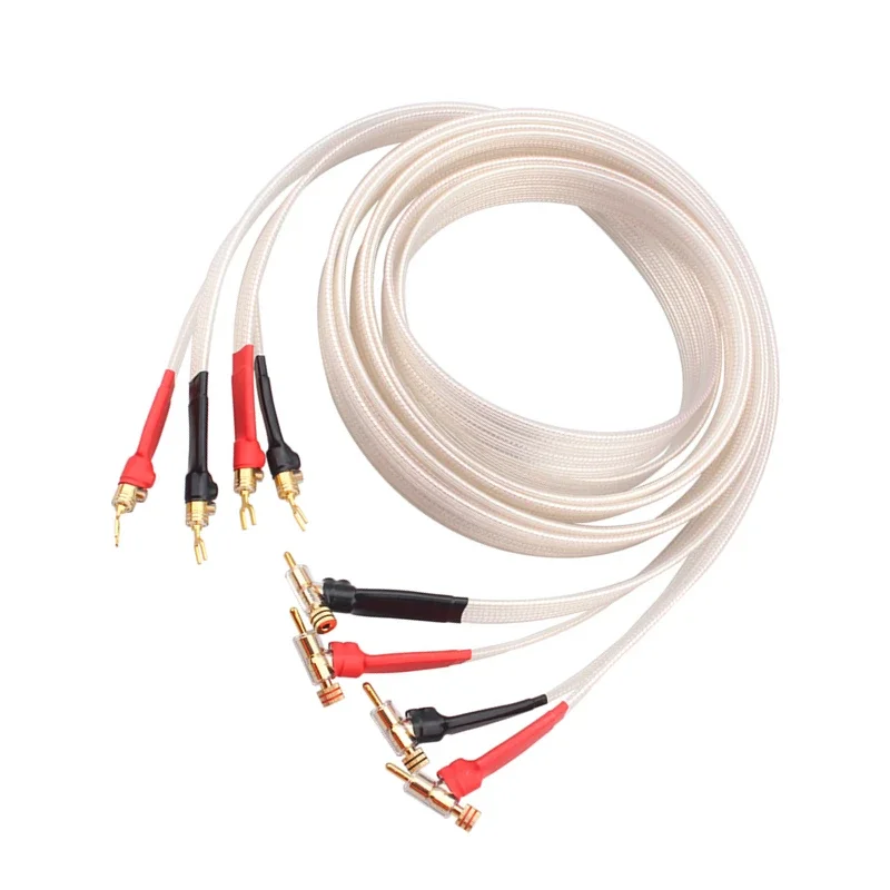 Pair Speaker Cable Micro Space Silver Plated Copper HiFi Audio Amplifier Horn Cable Banana & Spade Plug