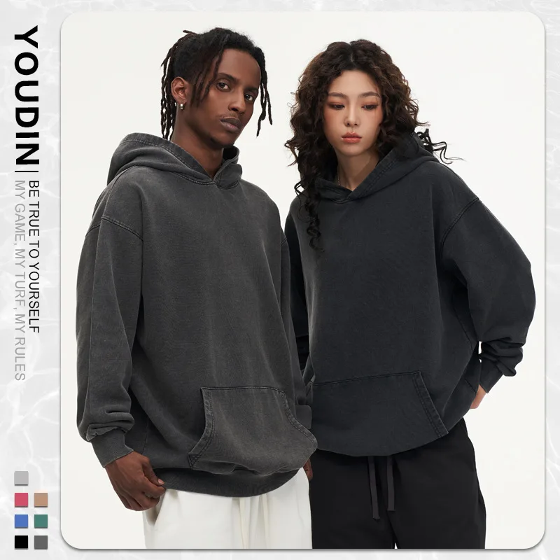 

Men's Women Hoodies Autumn Winter Vintage Batik Washed Hoodie Heavyweight Cotton Terry Washed Hooded Sweatshirt