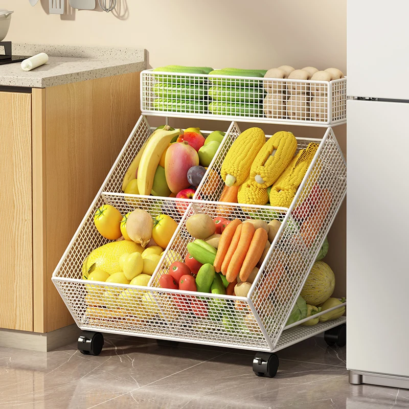 

Kitchen Vegetable Storage Shelf Multi-layer Fruit Storage Organizer Multi-functional Supplies Layered Storage Basket with Pulley