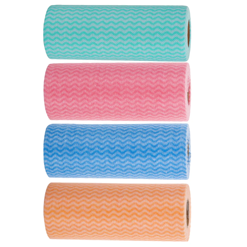 

50pcs 4 Rolls Disposable Dish Cloths Non-Woven Cleaning Fabric For Kitchen Pots Bowls Sinks Floors Tables Shoes 4 Colors Red